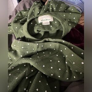Eddie Bauer X The Great Colab Green thermal  Pajama Set with White Polka Dots